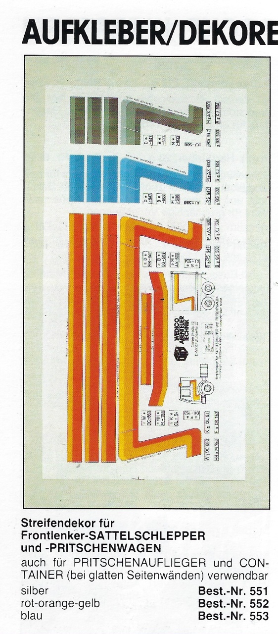 Streifendekor für Sattelschlepper u. Pritschenwagen