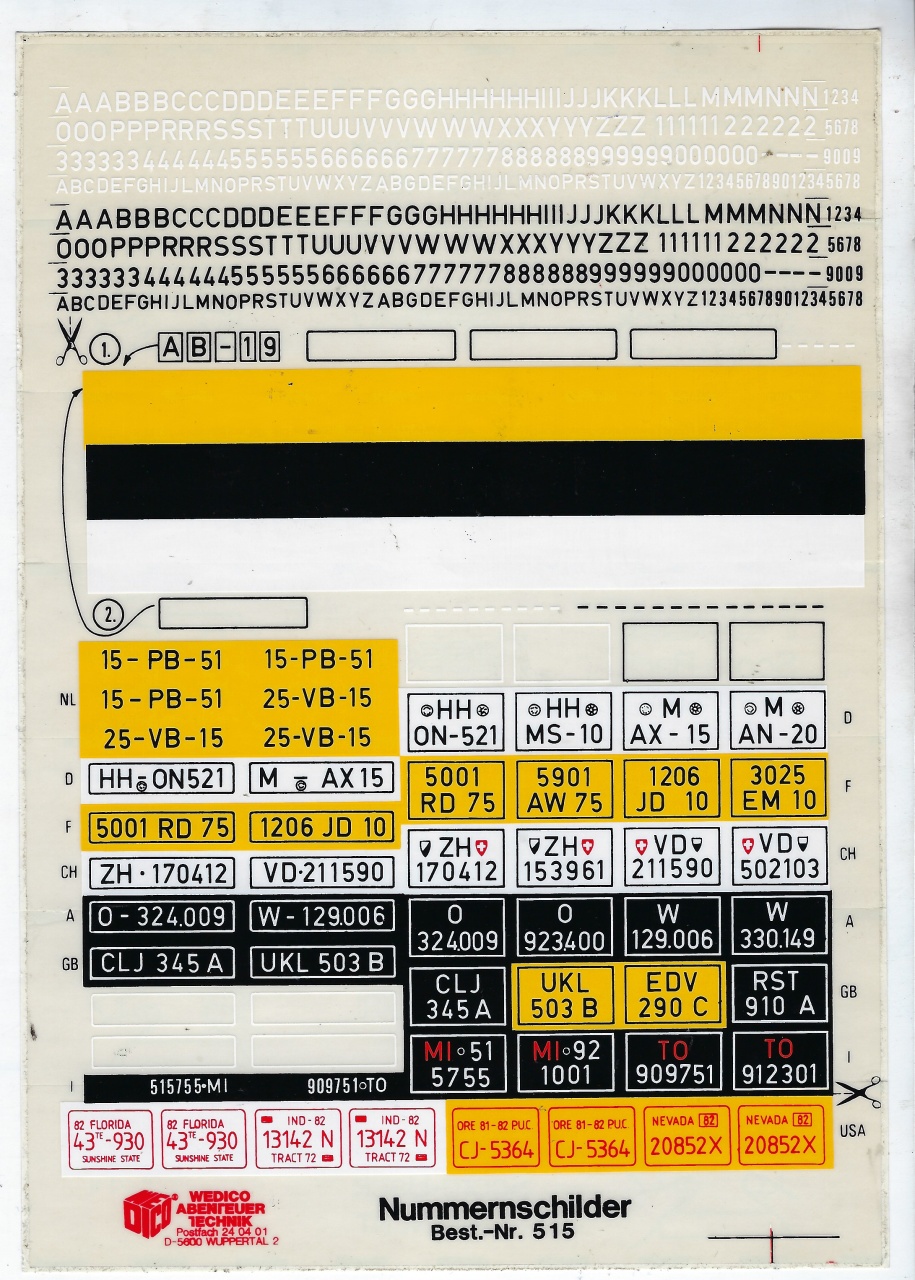 Nummernschild Dekorbogen--   Rarität aus den 80-iger Jahre