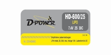 D-Power HD-600 2S Lipo (7,4V) 30C - mit BEC Stecker